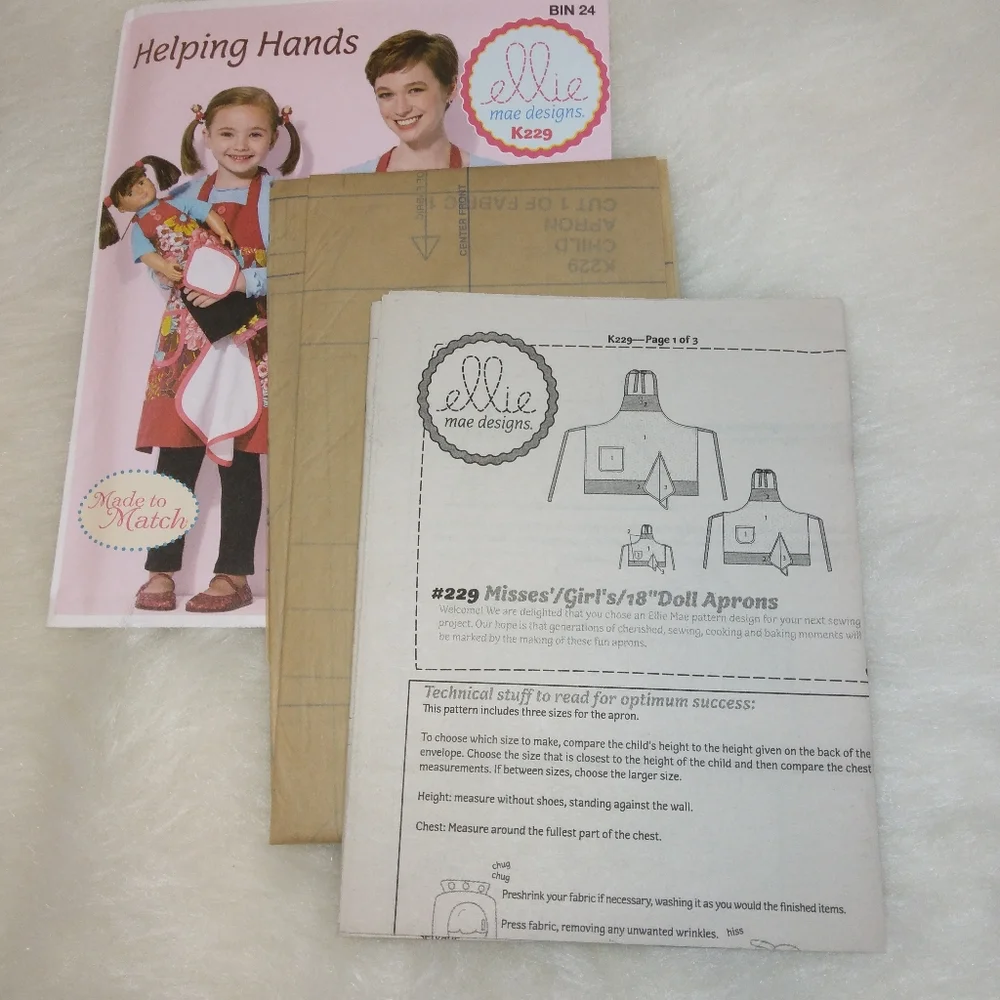 Kwik Sew K229 Aprins for adukt, child, American Girl Doll